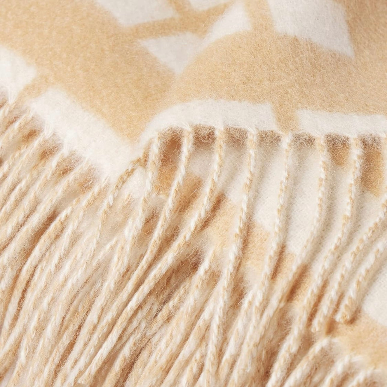 Reversible Cashmere Throw Blanket with Fringes
