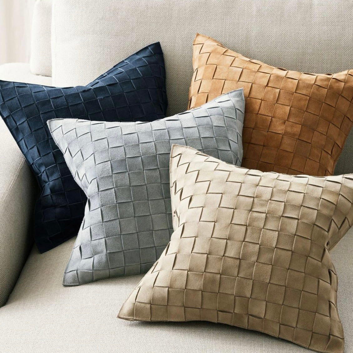 Genuine Lamb Leather Cushion Pillow Cover - Camel