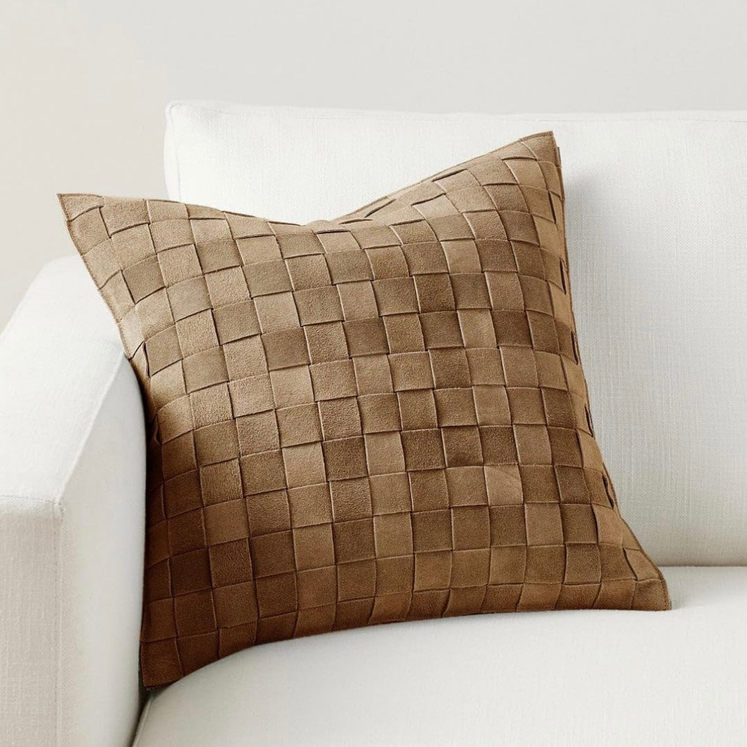 Genuine Lamb Leather Cushion Pillow Cover - Camel