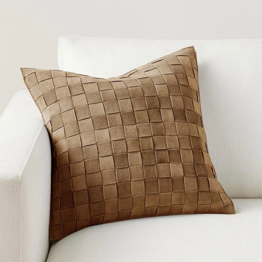 Genuine Lamb Leather Cushion Pillow Cover - Camel