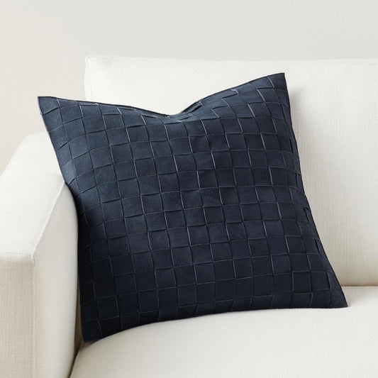 Genuine Lamb Leather Cushion Pillow Cover - Navy
